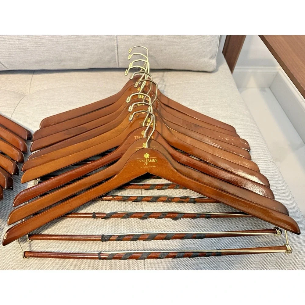 Lot of 18 Vintage Tom James Wooden Hangers Pants Blazers Excellent Conditon